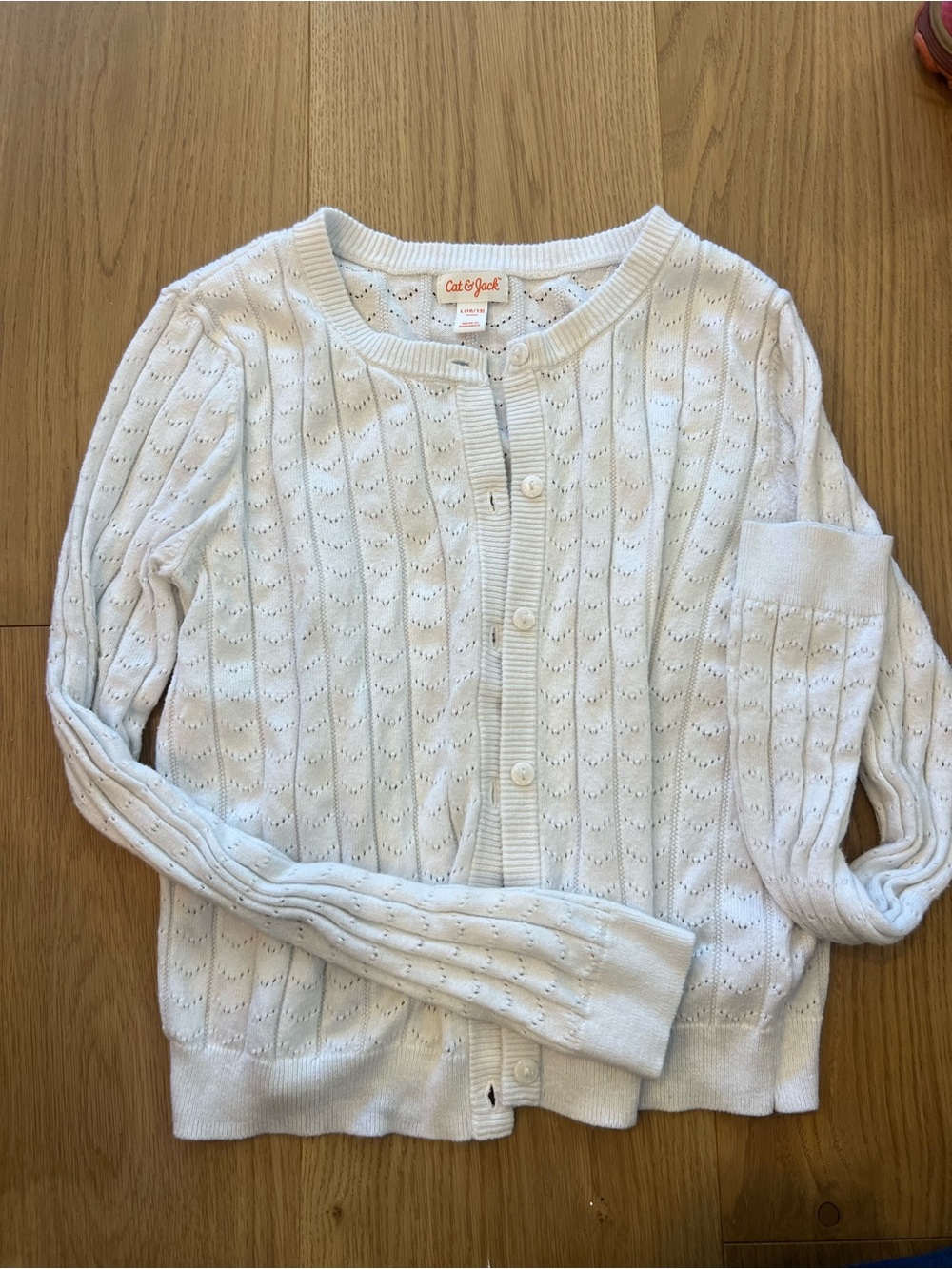 Cat & Jack White Eyelet Button-Front Cardigan